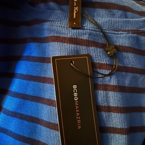 BCBG Max Azria T-Shirt Style Midi Dress Size LARGE Royal Blue w/ Navy Stripe NWT - Picture 3 of 3